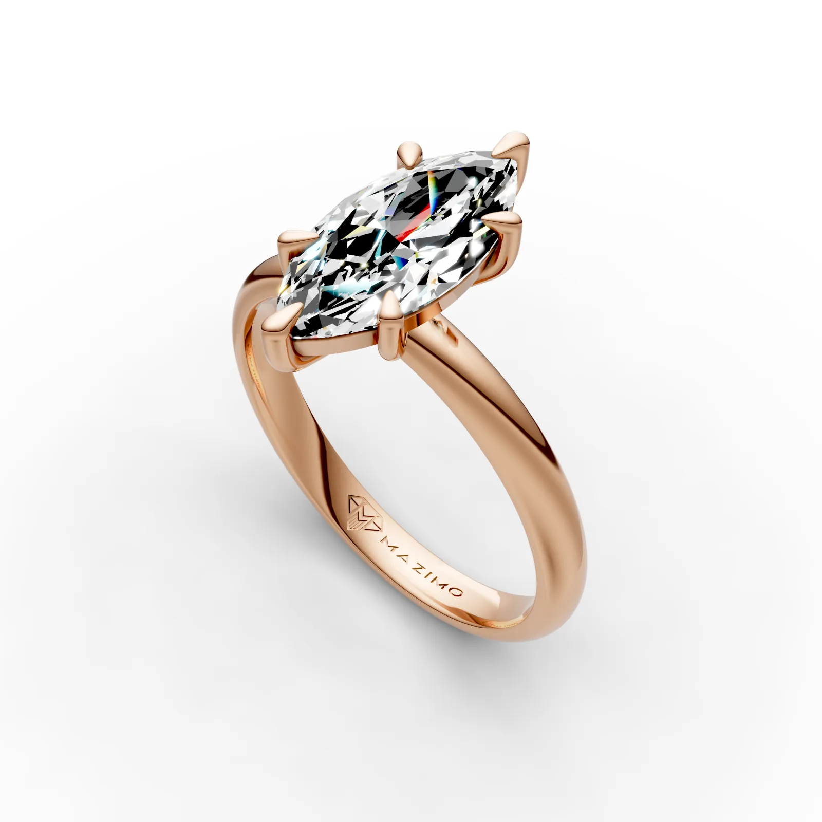 Slim Marquise Solitaire Ring in 18K Rose Gold, angled view