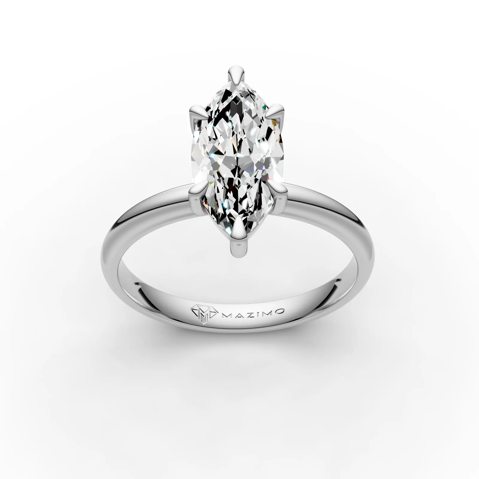 Slim Marquise Solitaire Ring in 18K White Gold, three-quarter view