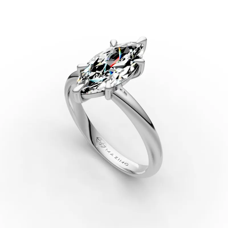 Slim Marquise Solitaire Ring in 18K White Gold, angled view