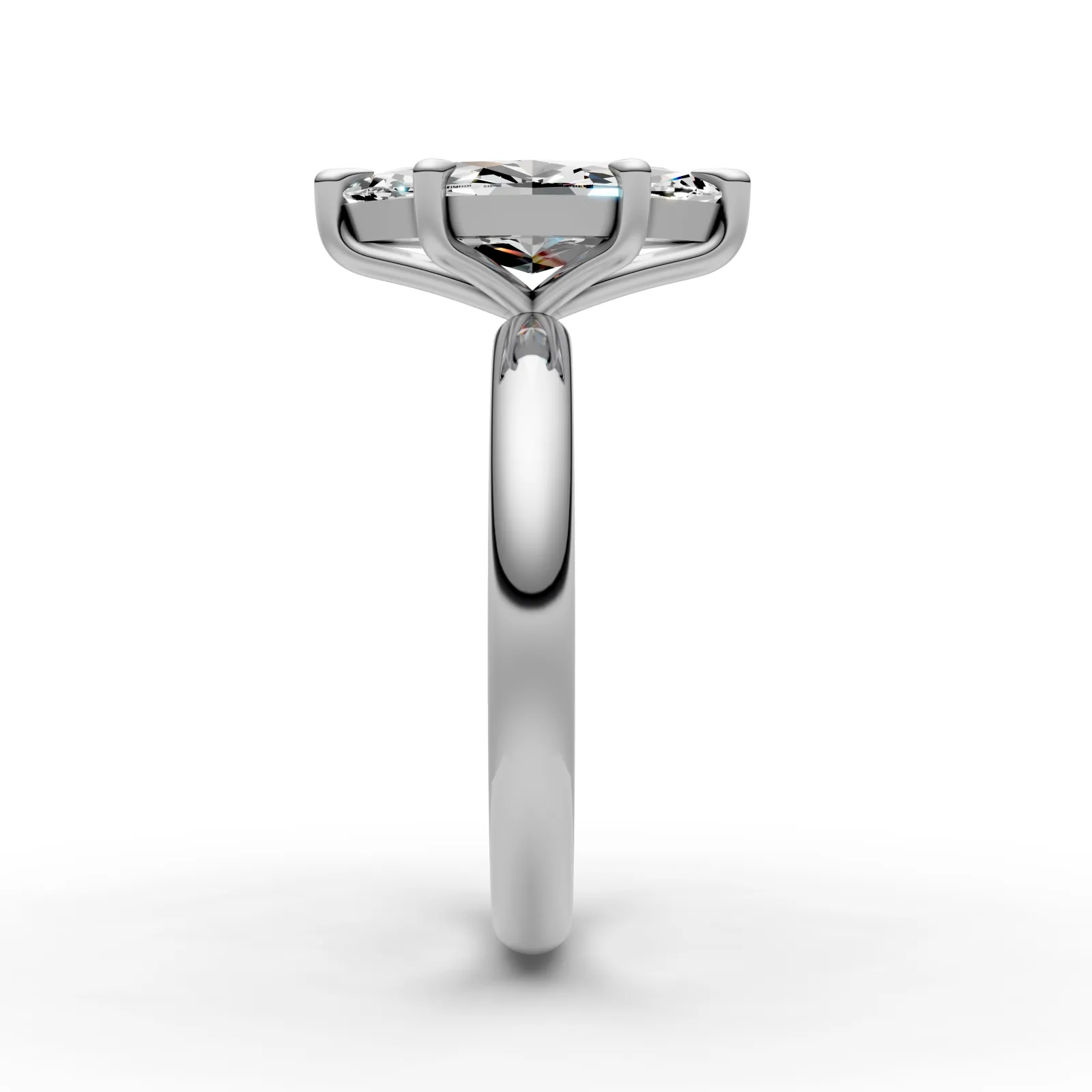 Slim Marquise Solitaire Ring in 18K White Gold, side profile