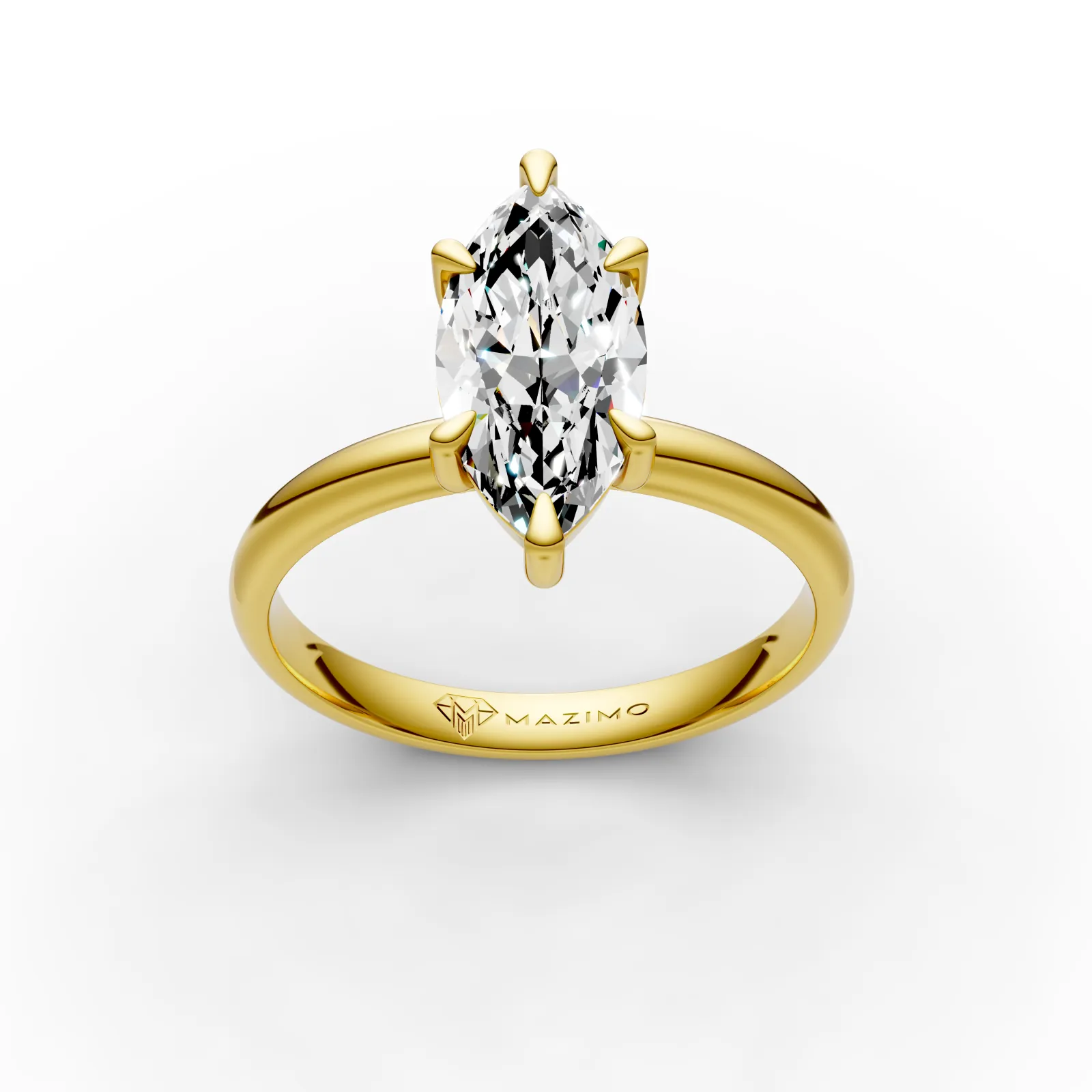 Slim Marquise Solitaire Ring in 18K Yellow Gold, three-quarter view
