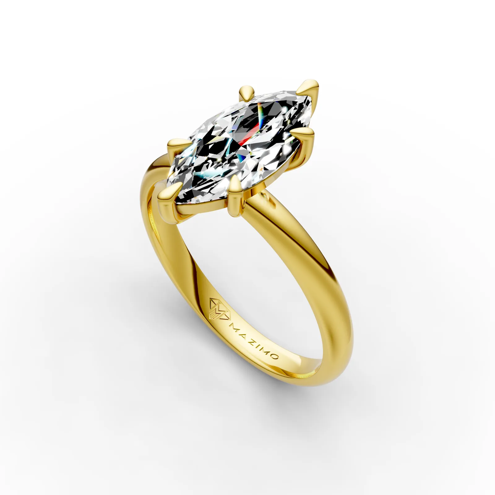 Slim Marquise Solitaire Ring in 18K Yellow Gold, angled view