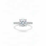 18K white gold solitaire ring with zircon (American diamond) center stone and pavé band, 3.00 grams