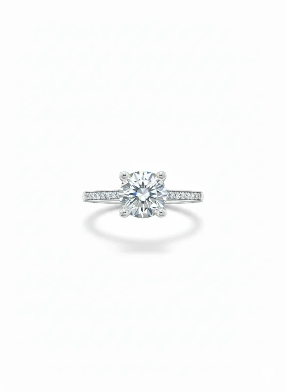 18K white gold solitaire ring with zircon (American diamond) center stone and pavé band, 3.00 grams