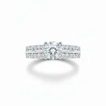 18K white gold solitaire ring with zircon (American diamond) center stone and double pavé band, 3.85 grams