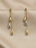 18K gold Spanish collection two-tone teardrop cascade drop earrings with delicate chain design, 1.54 grams
