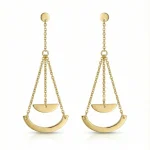 18K gold Spanish collection drop earrings with geometric curved design and delicate chain detailing