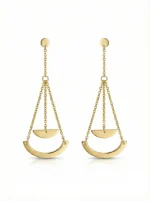 18K gold Spanish collection drop earrings with geometric curved design and delicate chain detailing