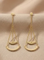 18K gold Spanish collection drop earrings with geometric curved design and delicate chain detailing