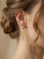 18K gold Spanish collection angel wing drop earrings with openwork design