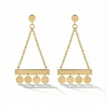 18K gold Spanish collection drop earrings with chain triangle design and hanging gold discs
