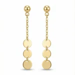 18K gold Spanish collection triple disc drop earrings with delicate chain design, 0.86 grams
