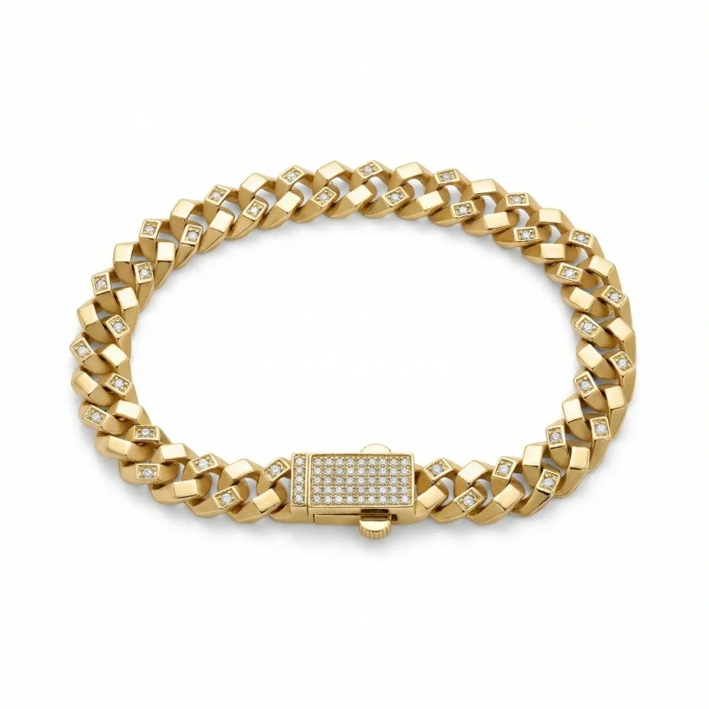 18K gold Mazimo collection diamond Cuban link bracelet with pavé diamond clasp and diamond-accented links, 23.10 grams