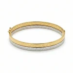 18K gold Mazimo collection two-tone Greek key slim bangle in yellow and white gold, 7.40 grams