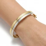18K gold Mazimo collection two-tone Greek key slim bangle in yellow and white gold, 7.40 grams