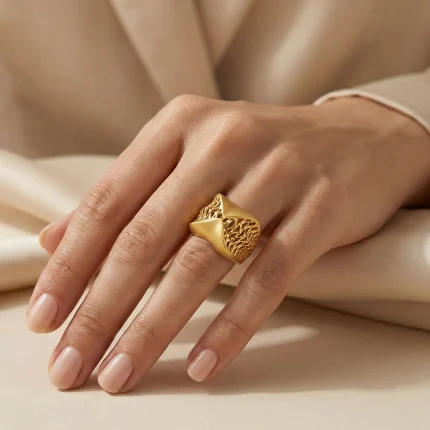 21K yellow gold wave design filigree ring for women, 5.52 grams
