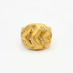 21K yellow gold ripple wave statement ring for women, 6.30 grams